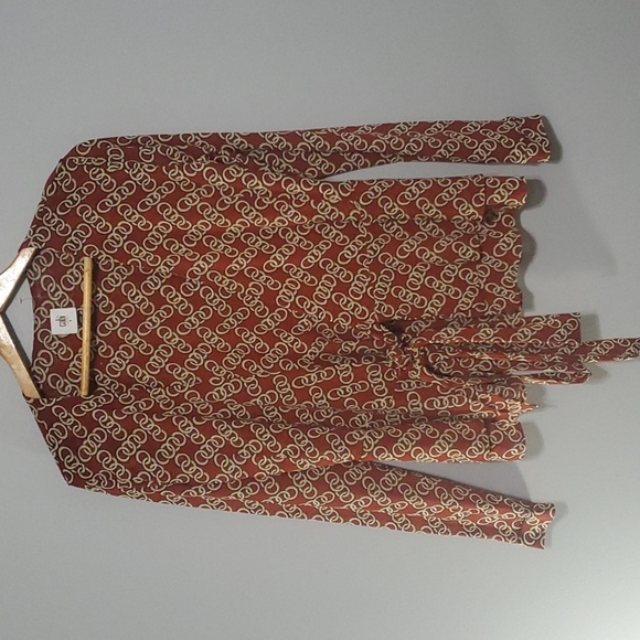 CAbi top womens size small rust gold cream chainlink pattern belted unique - Picture 1 of 13